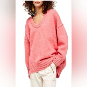 Free People Coral V-Neck Sweater